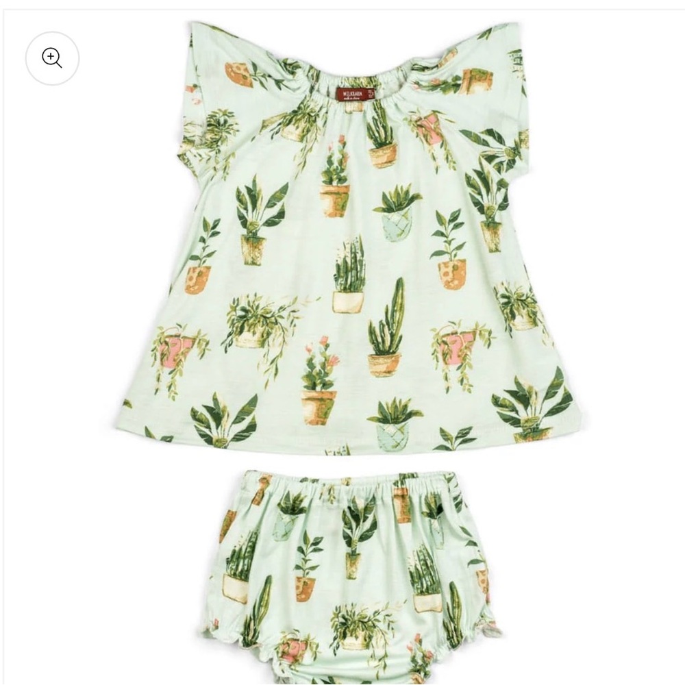 Milkbarn Kids Dress and Bloomer Set with Botanical Print in Light  Green